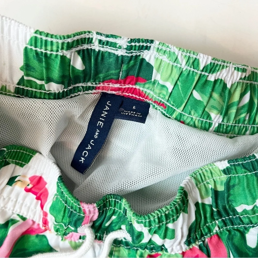 Janie and Jack Boys Green Flamingo Leaf Swim Trunks